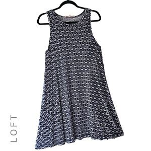 LOFT | NWOT NAVY BLUE & WHITE SLEEVELESS SWING DRESS NAUTICAL ABSTRACT | SMALL